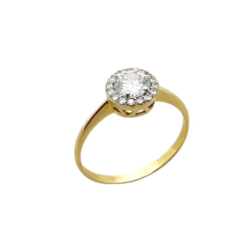 Anel Solitário Halo em Ouro Amarelo 18k com Zircônia