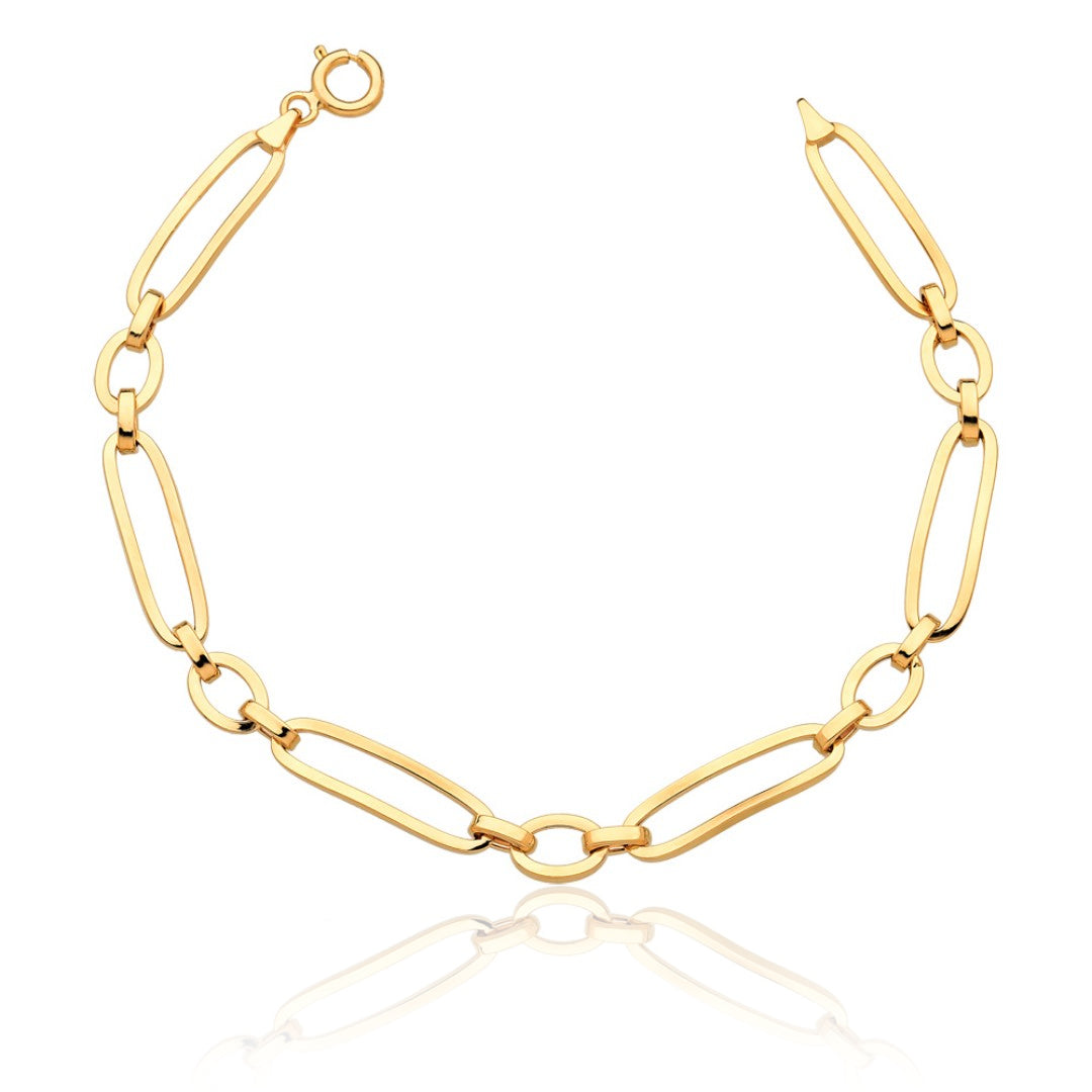 Pulseira em Ouro 18k Elos Ovais Mistos 19,5cm